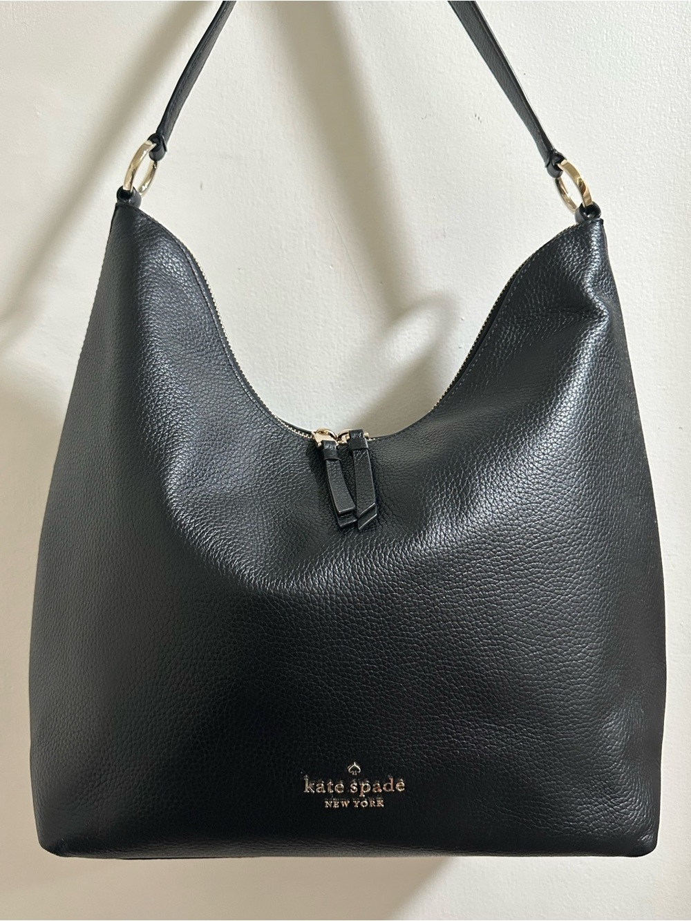 kate spade Black Pebble Leather Shoulder Hobo Bag with Gold Hardware